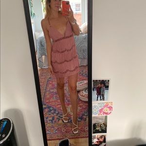 Pink fringe mini cocktail dress